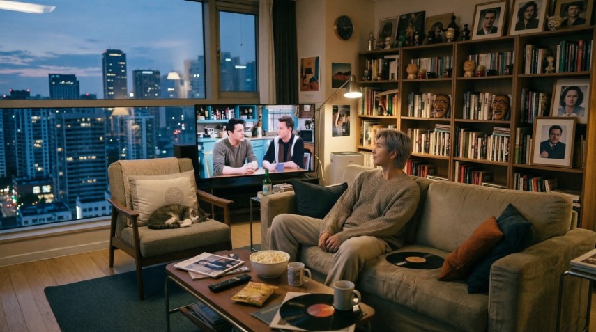 Зритель смотрит сериал «Friends» дома